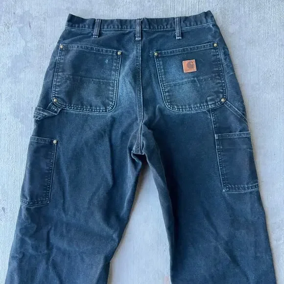 Vintage Y2K Carhartt faded black double knee work wear carpenter pants